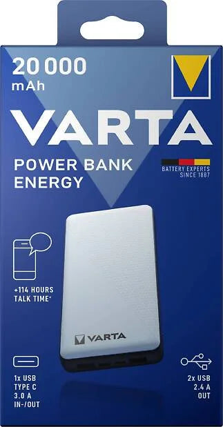 Varta Energy powerbank 20000 mAh, 3 USB-portar