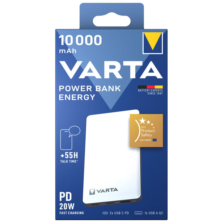 Varta Energy powerbank 10 000 mAh, 3 USB-portar